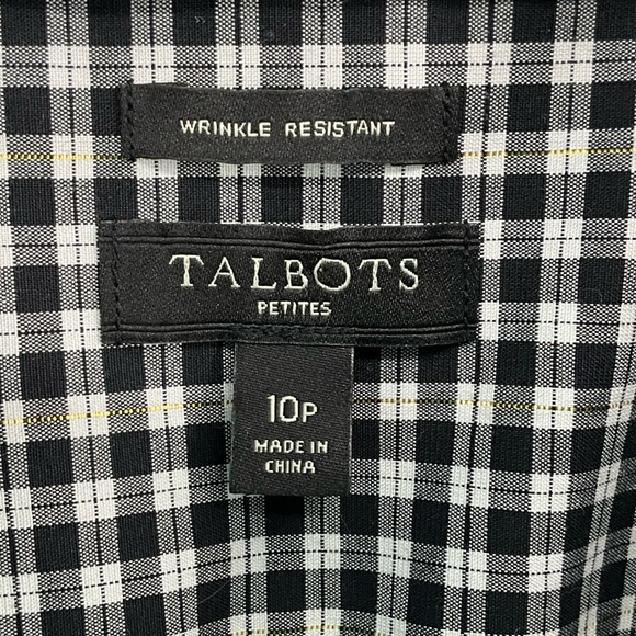Talbots Petites Black and White Checkered Button-Up Shirt 10P - Picture 3 of 6